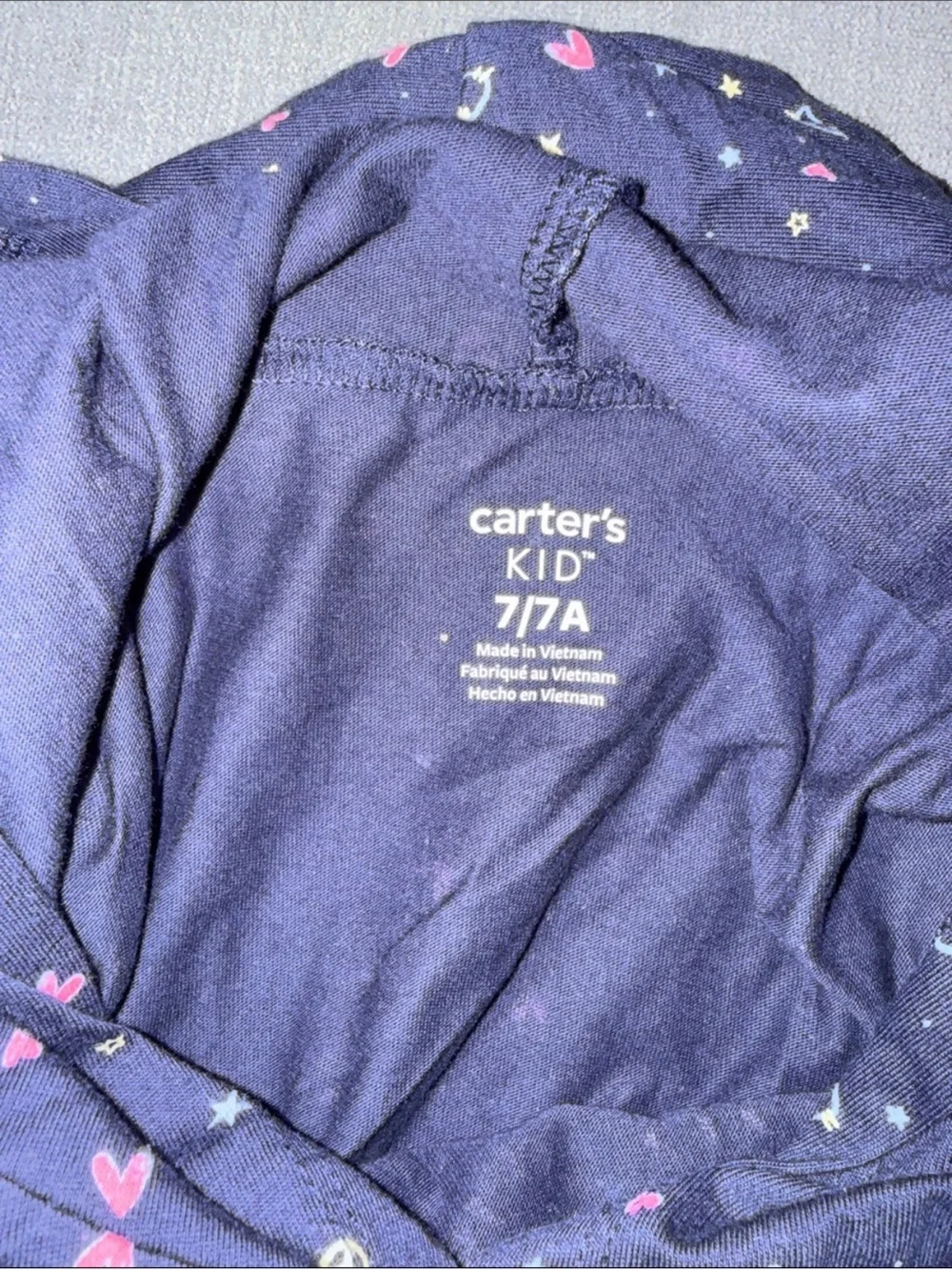 Carter's Navy Blue Pullover Hoodie with Hearts, Cats and Stars Good Vibes